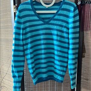 Striped Blue V-Neck Cashmere Sweater